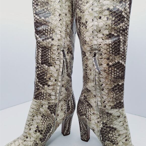 Sam Edelman SERAPHINA Knee High Boots Snake Womens 8.5 Roccia Almond Toe Heel - Picture 10 of 11
